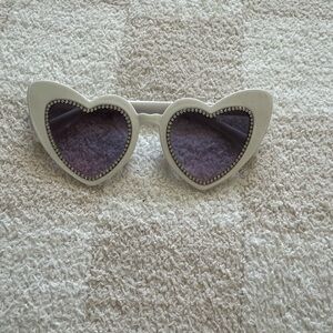 Heart-Shaped White Sunglasses with Purple Lenses